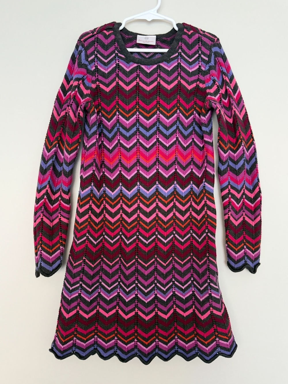 Hanna Andersson Girls Chevron Knit Long Sleeve Dress - Pink Multi Size 130 US 8